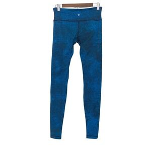 Lululemon Wunder Under Women Leggings 4 Blue Marbled Athletic Yoga Pants